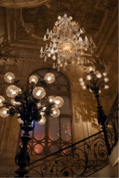 Baccarat chandeliers.